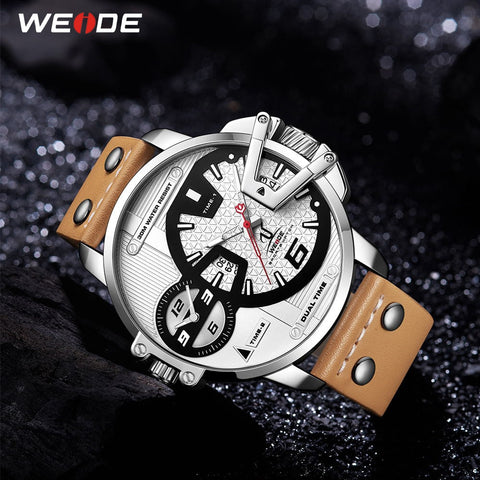 WEIDE Man Luxury Sports Military PU leather Strap Band Quartz Movement Analog Clock Hours Wrist Watches Relogio Masculino