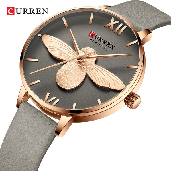CURREN Female 2019 New Watch Golden Little Bee French Ins Net Red Style Women Quartz Grey Leather Wrist Watches Waterproof Clock