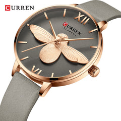 CURREN Female 2019 New Watch Golden Little Bee French Ins Net Red Style Women Quartz Grey Leather Wrist Watches Waterproof Clock