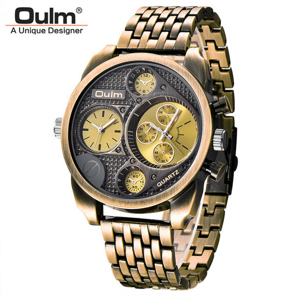 OULM Watch Men Brown Luxury Quartz Steel Mens Watches Top Brand Luxury Chronograph Clock Man Men's Watch Luxury Wristwatches