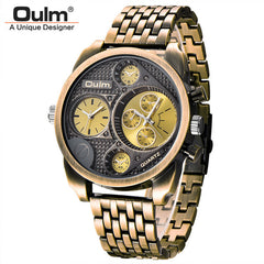 OULM Watch Men Brown Luxury Quartz Steel Mens Watches Top Brand Luxury Chronograph Clock Man Men's Watch Luxury Wristwatches