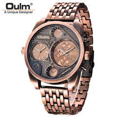 OULM Watch Men Brown Luxury Quartz Steel Mens Watches Top Brand Luxury Chronograph Clock Man Men's Watch Luxury Wristwatches