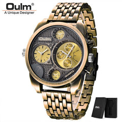 OULM Watch Men Brown Luxury Quartz Steel Mens Watches Top Brand Luxury Chronograph Clock Man Men's Watch Luxury Wristwatches