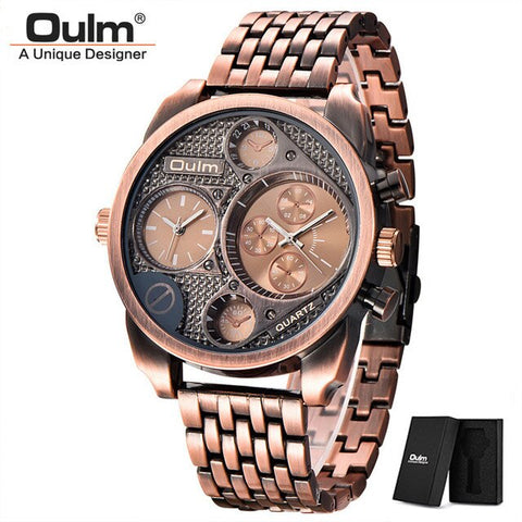 OULM Watch Men Brown Luxury Quartz Steel Mens Watches Top Brand Luxury Chronograph Clock Man Men's Watch Luxury Wristwatches