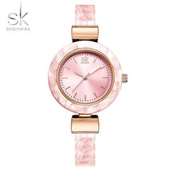 Shengke Women Watches Bangles Fashion Wristwatch Ceramic Chain Style Dress Watch Women Creative Blue Jewelry Clock Montre Femme