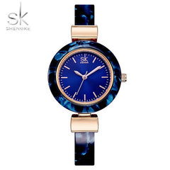 Shengke Women Watches Bangles Fashion Wristwatch Ceramic Chain Style Dress Watch Women Creative Blue Jewelry Clock Montre Femme