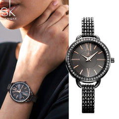 Shengke Luxury Bracelet Watch Gift Women Fashion Creative Quartz Ladies Clock Stainless Steel Waterproof Wristwatch Montre Femme