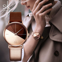 SK Luxury Leather Watches Women Creative Fashion Quartz Watches For Reloj Mujer 2019 Ladies Wrist Watch SHENGKE relogio feminino