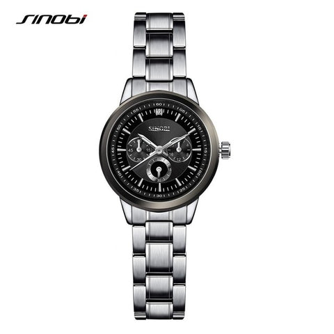 SINOBI Women Watch Elegant Brand Famous Luxury Silver Quartz Watches Ladies Steel Antique Geneva Wristwatches Relogio 2019 Gift