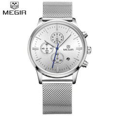 Watches Men MEGIR Brand Chronograph Fashion Simple Men Watches Stainless Steel Mesh Band Quartz-Watch Thin Dial Man Casual Clock