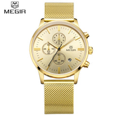 Watches Men MEGIR Brand Chronograph Fashion Simple Men Watches Stainless Steel Mesh Band Quartz-Watch Thin Dial Man Casual Clock