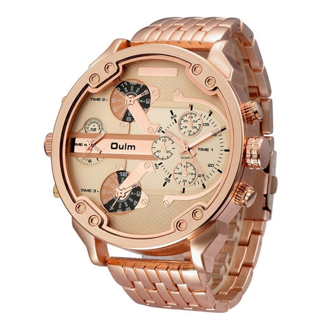 Oulm Exaggerated Large Big Watches Men Luxury Brand Unique Designer Quartz Watch Male Heavy Full Steel Leather Strap Wrist Watch