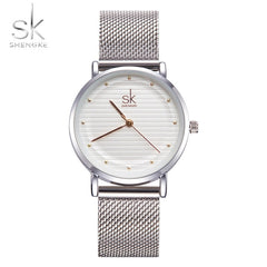 Shengke Brand Quartz Wrist Watches Texture Watches Women Casual Dress Luxury Sliver Ladies Rhinestone Waterproof Reloj Mujer SK