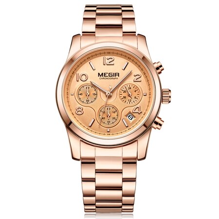 MEGIR Luxury Brand Ladies Watch Women Rose Gold Steel Chronograph Quartz Sport Wrist watches Clock Women relogios femininos