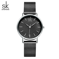 SHENGKE New Fashion Brand Women Wrist Watches Super Slim Blue Mesh Stainless Steel  Watches Women Clock Ladies Quartz Wristwatch