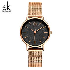 SHENGKE New Fashion Brand Women Wrist Watches Super Slim Blue Mesh Stainless Steel  Watches Women Clock Ladies Quartz Wristwatch