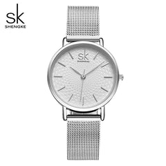 SHENGKE New Fashion Brand Women Wrist Watches Super Slim Blue Mesh Stainless Steel  Watches Women Clock Ladies Quartz Wristwatch