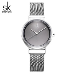 SHENGKE New Fashion Brand Women Wrist Watches Super Slim Blue Mesh Stainless Steel  Watches Women Clock Ladies Quartz Wristwatch