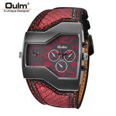 Oulm Classic Style Two Time Zone Men's Watches PU Leather Wristwatch Male Quartz Clock Casual Man Hours relogio masculino