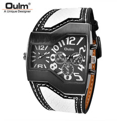 Oulm Classic Style Two Time Zone Men's Watches PU Leather Wristwatch Male Quartz Clock Casual Man Hours relogio masculino