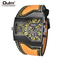 Oulm Classic Style Two Time Zone Men's Watches PU Leather Wristwatch Male Quartz Clock Casual Man Hours relogio masculino
