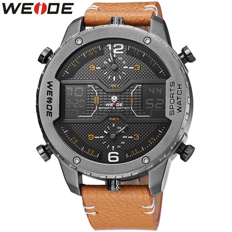 WEIDE Top Luxury Brand Sport Watches Man Classic Genuine Leather Strap Week Date Quartz Wrist Watch Popular Relogio Masculino