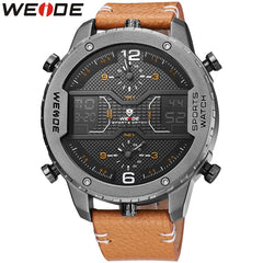 WEIDE Top Luxury Brand Sport Watches Man Classic Genuine Leather Strap Week Date Quartz Wrist Watch Popular Relogio Masculino