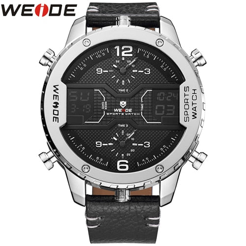 WEIDE Top Luxury Brand Sport Watches Man Classic Genuine Leather Strap Week Date Quartz Wrist Watch Popular Relogio Masculino