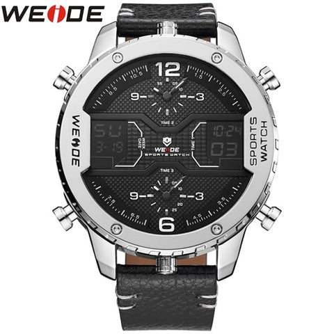WEIDE Top Luxury Brand Sport Watches Man Classic Genuine Leather Strap Week Date Quartz Wrist Watch Popular Relogio Masculino