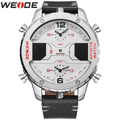 WEIDE Top Luxury Brand Sport Watches Man Classic Genuine Leather Strap Week Date Quartz Wrist Watch Popular Relogio Masculino