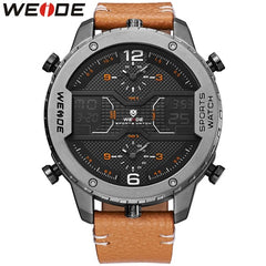WEIDE Top Luxury Brand Sport Watches Man Classic Genuine Leather Strap Week Date Quartz Wrist Watch Popular Relogio Masculino