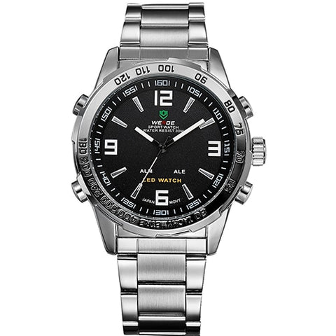 WEIDE Men's Watches LED Digital Quartz Hour Business Black Dial Wristwatch Waterproof Clock Military Army Relogio Masculino 2019