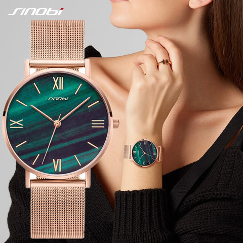 SINOBI Simple Women's Wrist Watches Gold Watchband Calendar Top Luxury Brand Crystal Quartz Clock Ladies Wristwatch reloj mujer