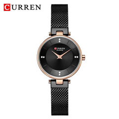 Luxury Brand CURREN Fashion Ladies Watches Rose Gold Mesh Belt Quartz Women Watch Minimalism Rhinestone Female Waterproof Clock
