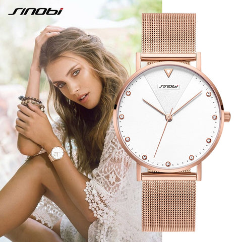 SINOBI Fashion Women's Diamond Wrist Watches Gold Watchband Top Luxury Brand Girl Crystal Quartz Clock Ladies watch Dropshipping