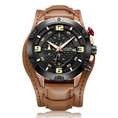 MEGIR Men Watch Top Brand Luxury Gold Chronograph Wristwatch Date Military Sport Leather Band Male Clock Relogio Masculino 2099