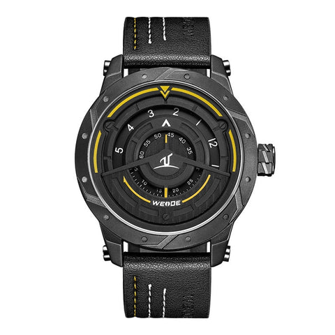 WEIDE Luxury Analog Display Men Sport Watch Leather Bracelet Strap Quartz Black Watch Waterproof No Pointer Dial Quart Wristwatc