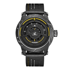 WEIDE Luxury Analog Display Men Sport Watch Leather Bracelet Strap Quartz Black Watch Waterproof No Pointer Dial Quart Wristwatc