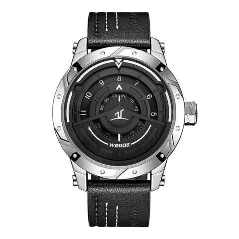 WEIDE Luxury Analog Display Men Sport Watch Leather Bracelet Strap Quartz Black Watch Waterproof No Pointer Dial Quart Wristwatc