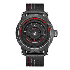 WEIDE Luxury Analog Display Men Sport Watch Leather Bracelet Strap Quartz Black Watch Waterproof No Pointer Dial Quart Wristwatc