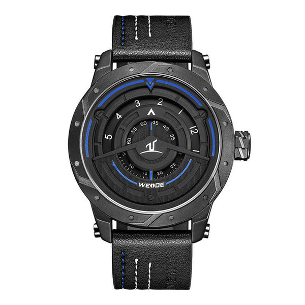 WEIDE Luxury Analog Display Men Sport Watch Leather Bracelet Strap Quartz Black Watch Waterproof No Pointer Dial Quart Wristwatc