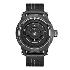 WEIDE Luxury Analog Display Men Sport Watch Leather Bracelet Strap Quartz Black Watch Waterproof No Pointer Dial Quart Wristwatc