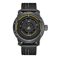 WEIDE Luxury Analog Display Men Sport Watch Leather Bracelet Strap Quartz Black Watch Waterproof No Pointer Dial Quart Wristwatc