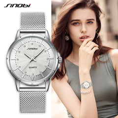 SINOBI Women watch luxury brand silver mesh women fashion casual women's steel quartz watch relogio feminino