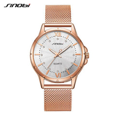 SINOBI Women watch luxury brand silver mesh women fashion casual women's steel quartz watch relogio feminino