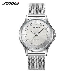 SINOBI Women watch luxury brand silver mesh women fashion casual women's steel quartz watch relogio feminino