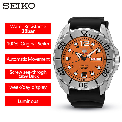 100% Original SEIKO 5 Automatic Watch Stainless Steel 100m Diving Sport Mechanical Wristwatches Week/Day Display Global Warranty