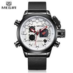 MEGIR New Watch Men Luxury Brand Analog Digital Sports Mens Watches Leather Army Military Waterproof Wristwatch 2019 Male Clock