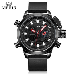 MEGIR New Watch Men Luxury Brand Analog Digital Sports Mens Watches Leather Army Military Waterproof Wristwatch 2019 Male Clock