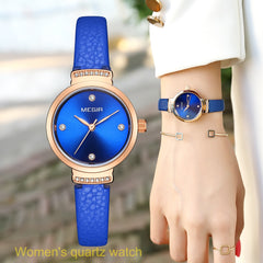 MEGIR Women Fashion Blue Quartz Watch Lady Leather Watchband High Quality Casual Waterproof Wristwatch Gift for Wife 2019